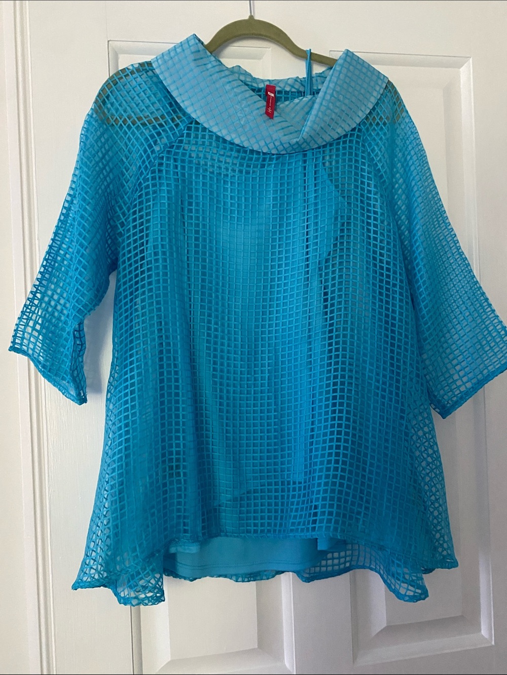 IC COLLECTION Turquoise Blue Mesh Tunic Top